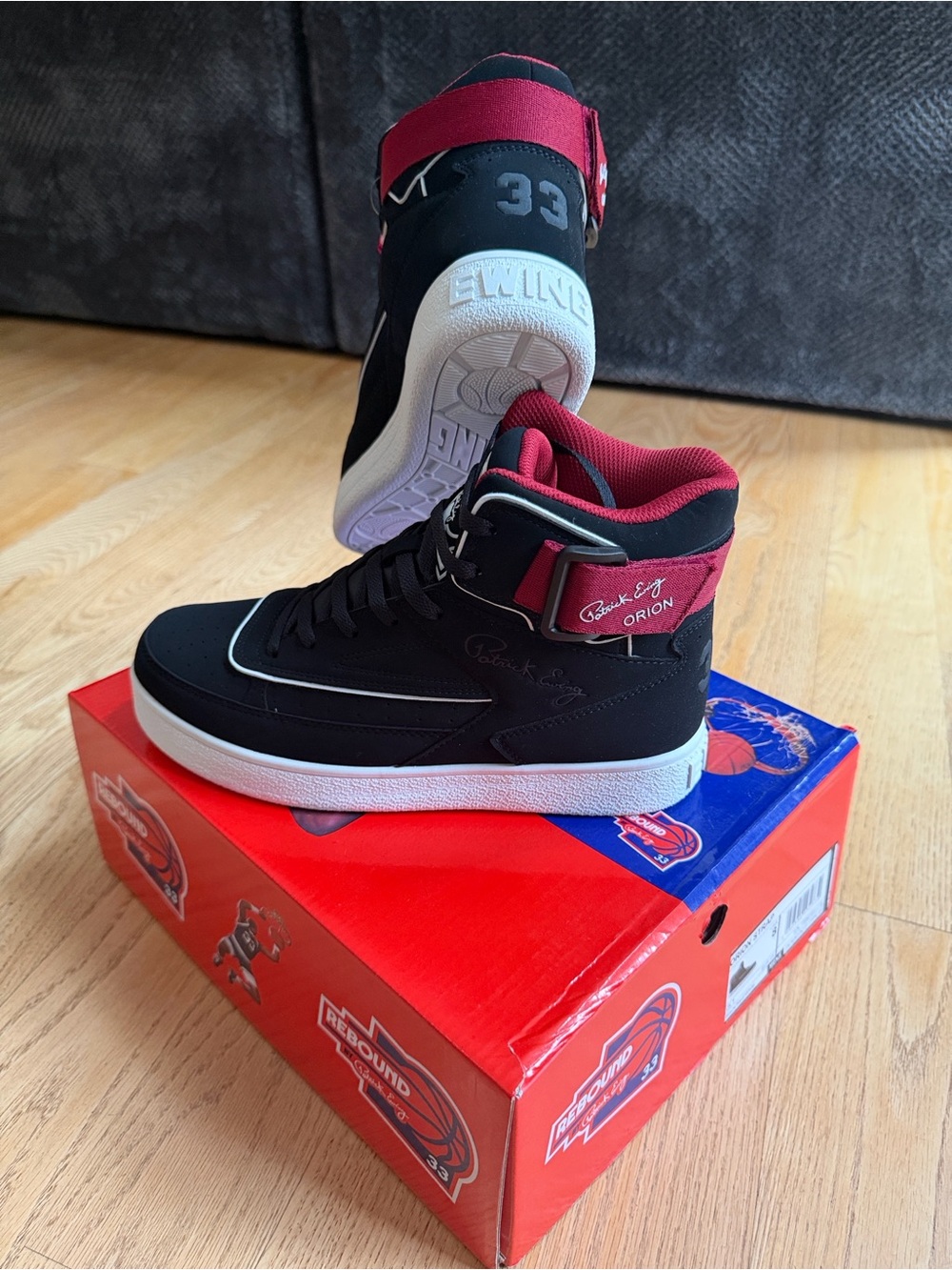 Patrick Ewing Orion Strap High Top Sneakers Black Red White Men's Size 8